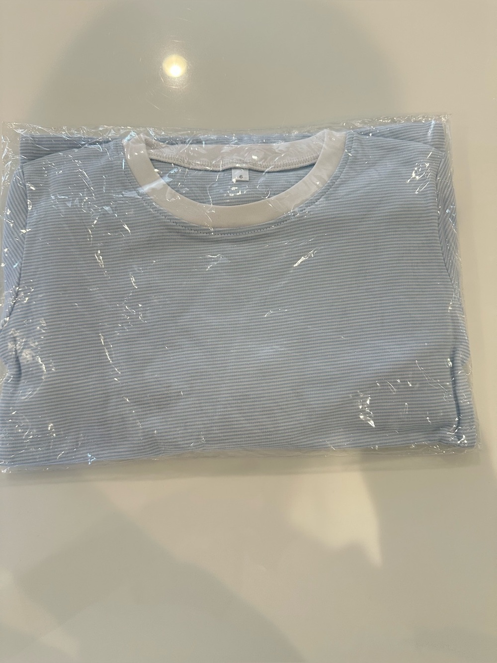 Classic Light Blue Striped Crewneck T-Shirt - Men
